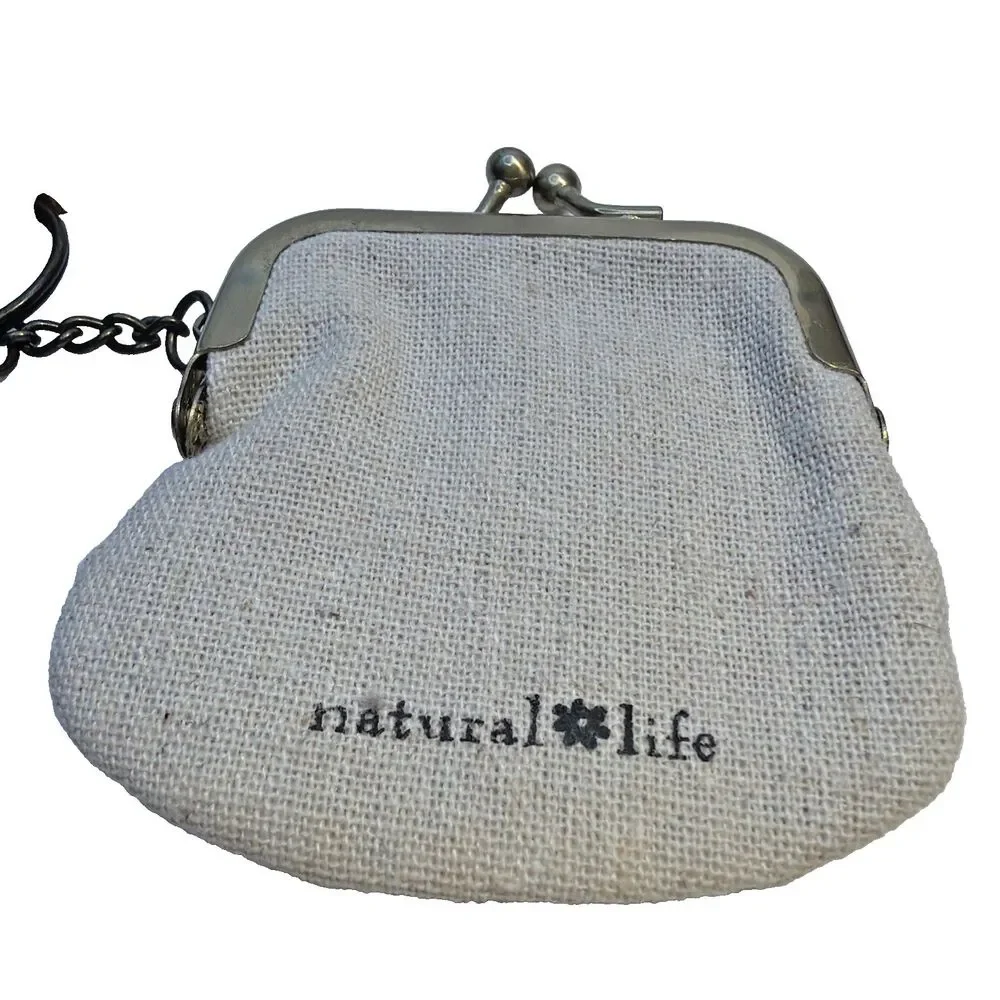Natural Life Prairie Stitch Owl Coin Purse Keychain Pouch Boho Friends Kiss Lock